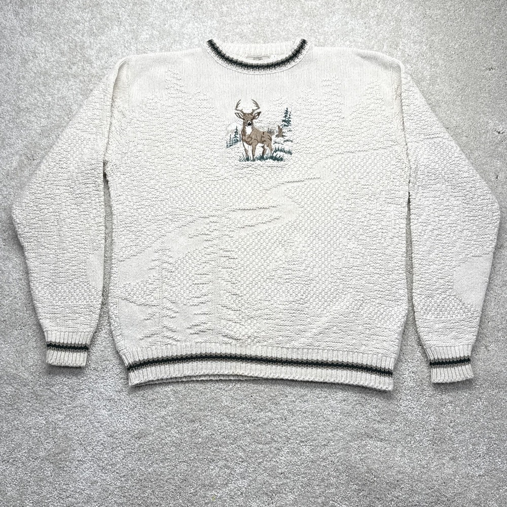 VTG RedHead Sweater Mens XLT White Deer Knit Crewneck Big‎ Tall Made USA Hunting